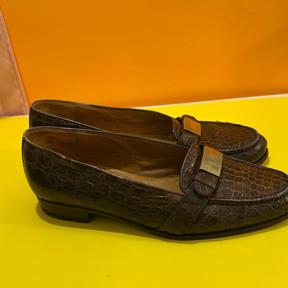 Polo Ralph Lauren Dark Brown Crocodile Pattern Loafers - Picture 10 of 16